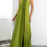 A-Line Loose Backless Solid Color Tied Halter-Neck Maxi Dresses
