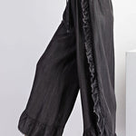 Solid Color Ruffled Elastic Waist Tie Loose Denim Flared Pants