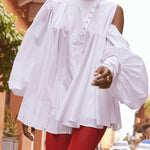 Loose Over Size Buttoned Solid Color High Neck Blouses&Shirts Tops