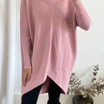 Perfect Winter Walks Knit Turtleneck High-low Hem Loose Midi Sweater