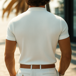 Men's Summer Basic Stand Collar Textured Short Sleeve Shirt