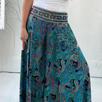 Ethnic Paisley Print Elastic Patchwork Waist Pocketed Lightweight Pants