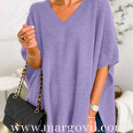 Chicest V Neck Loose Fit Solid Poncho Sweater
