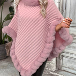 Elara ��� Faux Fur Trim Knit Poncho