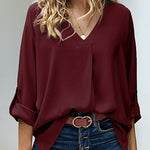 Zeagoo Zeagoo Casual V Neck Batwing 3/4 Sleeve T-Shirts Solid Color Loose Fit Cute Basic Flowy Tunic Tops