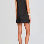 Elegant Demeanor Satin Gemstone Trim Deep V-Neck Tank H-line Mini Dress