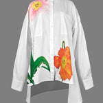 High-Low Loose Asymmetric Floral Printed Split-Joint Split-Side Lapel Blouses
