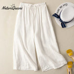 Dropping cotton and linen cropped wide-leg pants