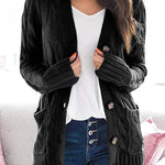 Knitted Solid Color Button Down Chunky Outwear Cardigan