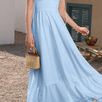 Spaghetti Strap Ruched Waist-Cinched Tiered Maxi Dress