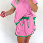 Women's Colorblock Edge Drop Shoulder T-Shirt Skort 2Pcs Set