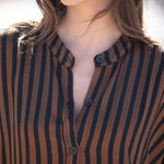 Batwing Sleeves Half Sleeves Buttoned Pockets Striped Round-Neck Beach Cover-Up Maxi Dresses