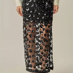 Women's Flower Sequin Sheer Midi Skirt