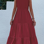 Loose Sleeveless Pleated Split-Joint V-Neck Midi Dresses