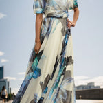 Unique Printed Bohemian Short-sleeved One-shoulder Maxi Dress