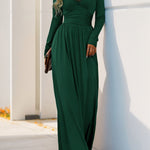 A-Line High Waisted Pleated Solid Color Split-Side V-Neck Maxi Dresses