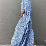 Batwing Sleeves Loose Leopard Split-Side Sun Protection V-Neck Cover-Ups Swimwear Maxi Dresses