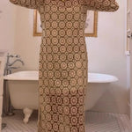 Summer Fashion Floral Crochet Cutout Fabric Long Sleeve Slit Vacation Midi Dress
