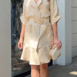Solid Color Casual Lapel Pocket Ruffle Loose Mini Dress