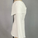 Long Sleeves Loose Pleated Solid Color Split-Front Off-The-Shoulder Blouses&Shirts Tops