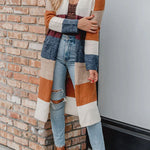 Multicolor Knitted Color Block Open Front Long Cardigan