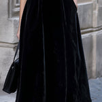 Classic Sleeveless Velvet A-Line Midi Dress With Pockets