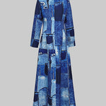 Long Sleeves Printed Zipper Lapel Maxi Dresses Shirt Dress