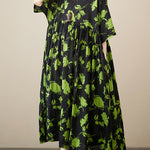 Loose Floral Pleated Round-Neck Midi Dresses