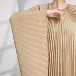Batwing Sleeves Loose Pleated Solid Color Maxi Dresses