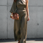 Women's Minimalist Imitation Acetate One-shoulder Maxi Dress