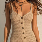 Chic Beige Crochet Button-Down Mini Dress