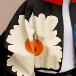 Contrast Color Floral Flower Print Zipper Stand Collar Jackets Outerwear