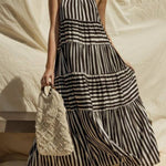 Sleeveless Stripe Maxi Tiered Dress