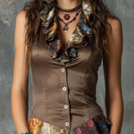 Boho-Vintage Elegant Ruffled Scarf-Collar Sleeveless Top