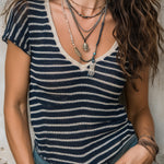 Bohemian Striped Knitted Short-sleeved Sweater