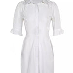 Puff Sleeves Short Sleeves Solid Color Split-Joint Lapel Mini Dresses Shirt Dress