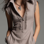 Vintage Cotton And Linen Sleeveless Mini Dress With Lace Trim
