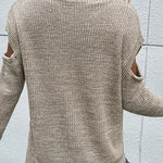 Turtleneck Long Sleeve Solid Color Hollow Off Shoulder Sweater