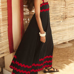 A-line High Waisted Contrast Color Zipper Square-neck Maxi Dresses Midi Dresses