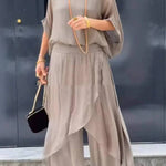 Top slit wide-leg pants chiffon casual suit