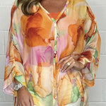 Unique Printed Long Sleeve V-neck Chiffon Loose Shirt