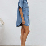 Loose Short Sleeves Split-Joint Lapel Mini Dresses Shirt Dress