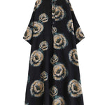 Loose Three-quarter Sleeves Buttoned Flower Print Stand Collar Midi Dresses
