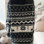 Winter Snowflake Waist Tie Lapel Midi Pocket Knit Cardigan