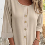 Solid Color Casual Round Neck Button Loose Top