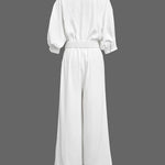 Half Sleeves Loose No Belt Solid Color Deep V-Neck Jumpsuits