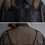 Half Sleeves Loose Hollow Solid Color Split-Joint Zipper Lapel Midi Dresses Shirt Dress