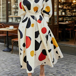 Long Sleeves Loose Contrast Color Pockets Polka-Dot Printing Lapel Maxi Dresses Shirt Dress