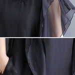 Loose Ruffle Sleeves Falbala Ruffled Solid Color Round-neck Midi Dresses