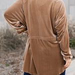 Khaki Casual Button Down Plus Size Velvet Shirt